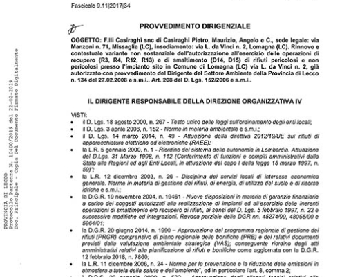 Fratelli-Casiraghi.snc_Servizi-Ecologici_raccolta-trasporto-gestione-smaltimento-rifiuti_Rinn.F.lli Casiraghi_Impianto Lomagna_P.D. 49 del 22.02.2019 e SMI