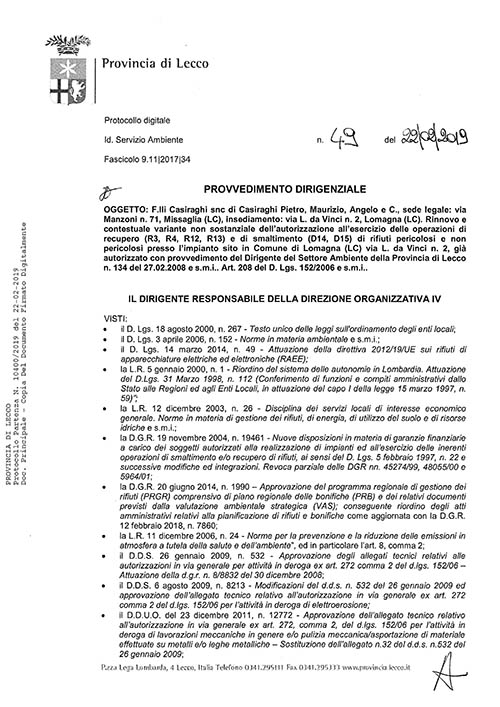 Fratelli-Casiraghi.snc_Servizi-Ecologici_raccolta-trasporto-gestione-smaltimento-rifiuti_Rinn.F.lli Casiraghi_Impianto Lomagna_P.D. 49 del 22.02.2019 e SMI